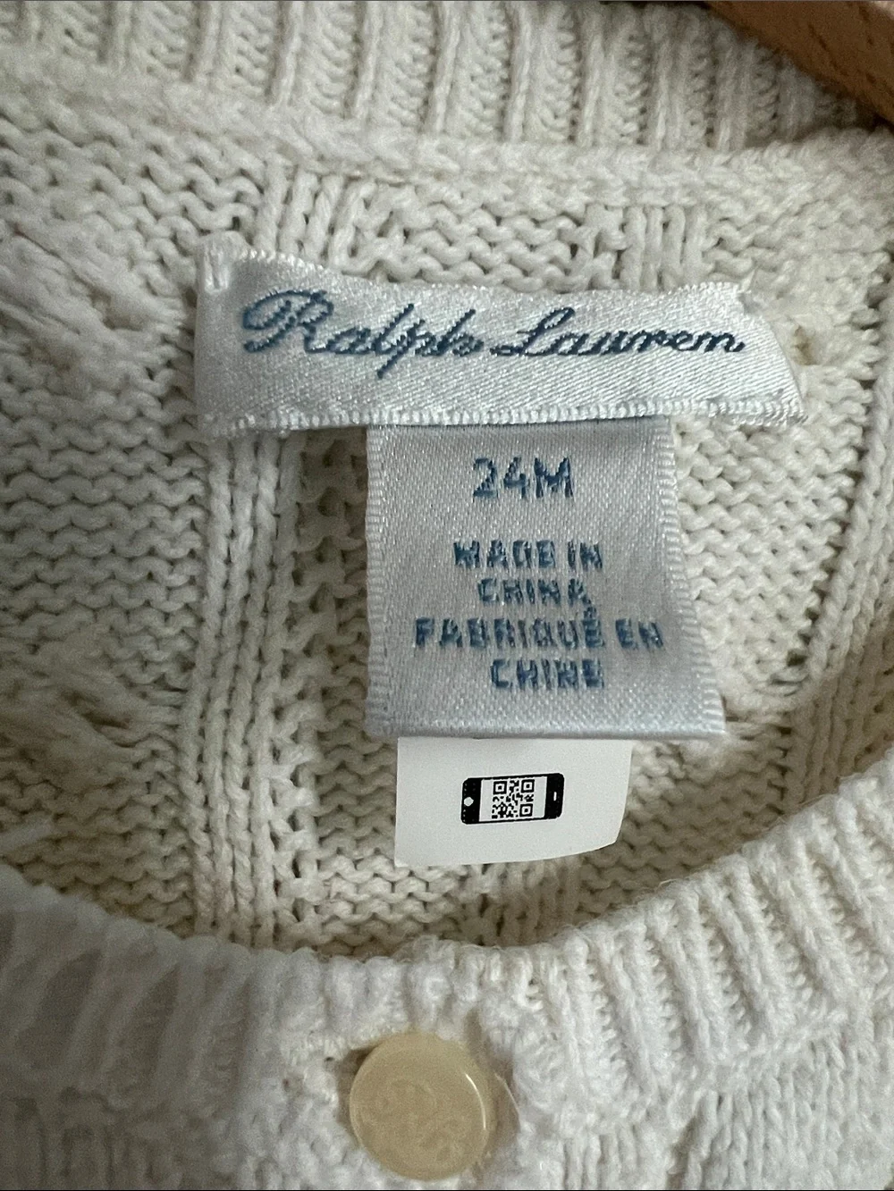 Ralph Lauren | Cream Cable-Knit Peplum Baby Cardigan Size 24 Months